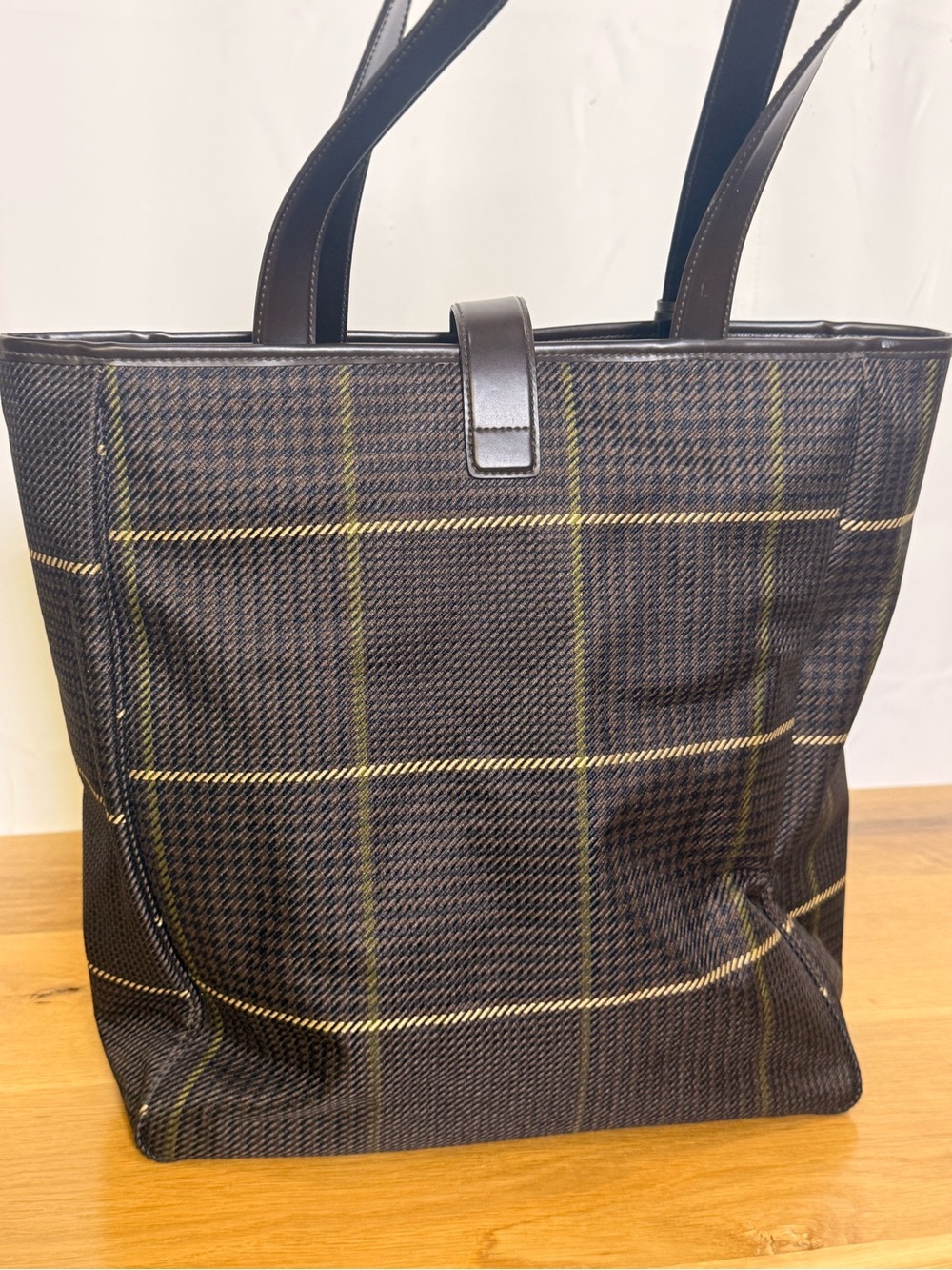 Lauren Ralph Lauren Plaid Tote Bag Brown, beige, Green Windowpane Shoulder Purse - Picture 7 of 16